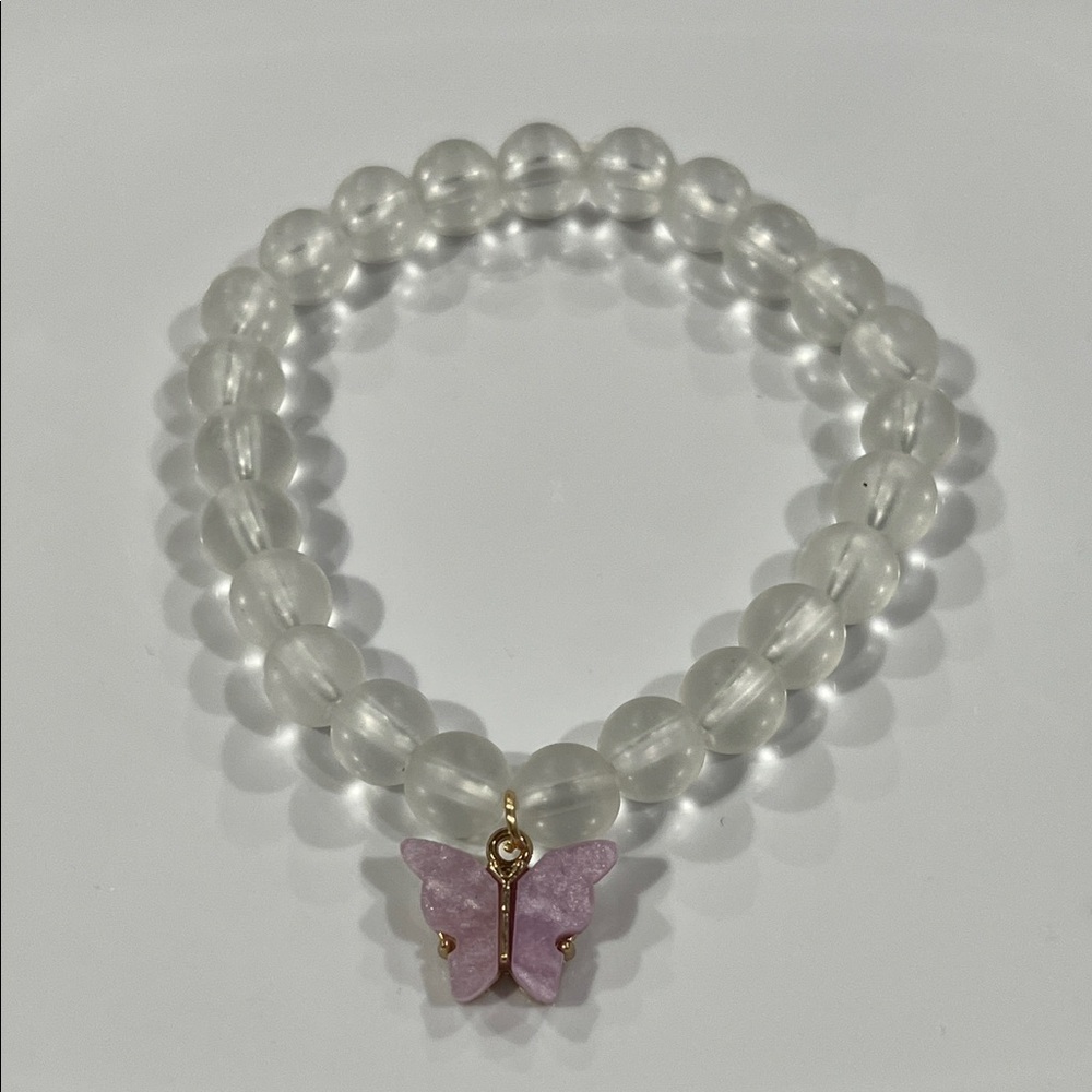 Charming Pink Butterfly Beaded Bracelet
